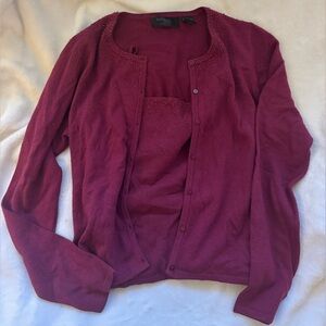 Express Women’s Burgundy Beaded Cardigan Sweater and Camisole set Vintage